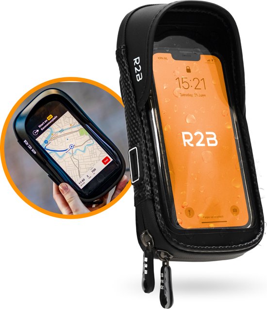 R2B® Robuuste telefoonhouder fiets waterdicht met 360 graden rotatie - Ook voor scooter & motor - Gsm houder - Accessoires - Model Leiden